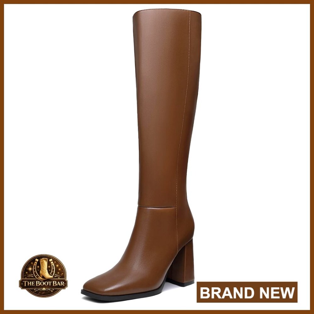 Knee High Boots Chunky Heel Square Toe Side Zipper Fashion Tall Boots